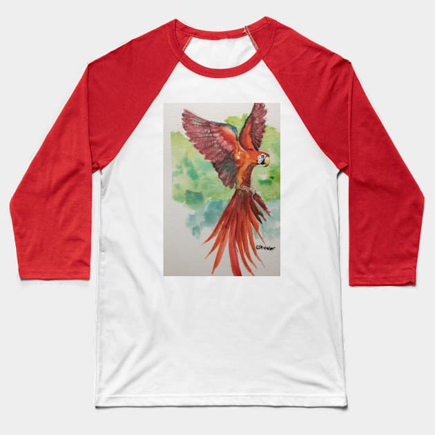 Parrot in flight Baseball T-Shirt by Random Happiness